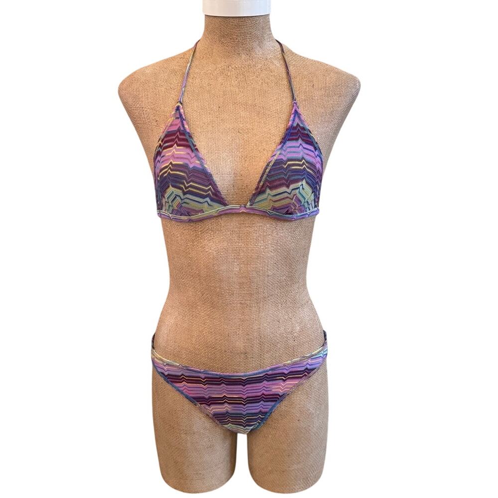 Missoni Zigzag Multi Color Bikini Halter Luxury Bathing Swim Suit Size 38 US XS